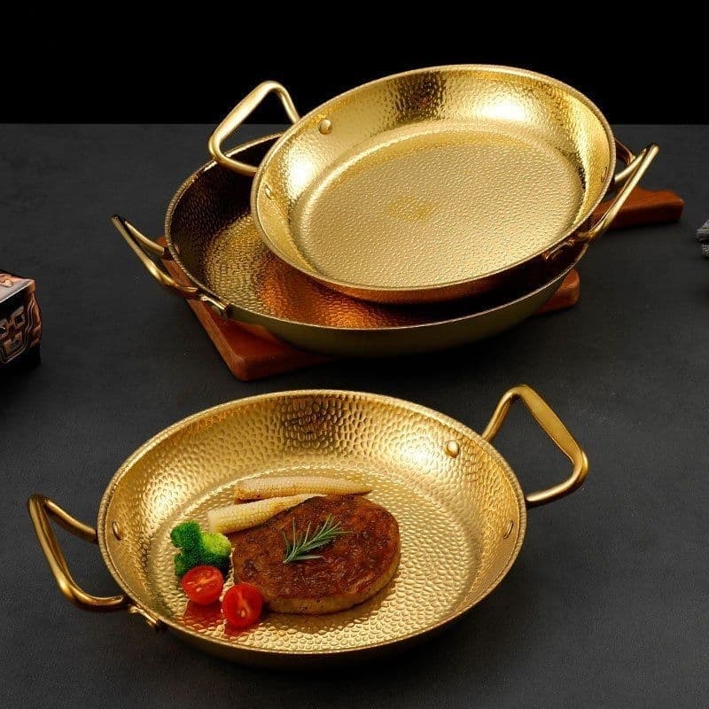 Frigideira Panela Em Aço Inoxidável C/Alça Para Servir Porções - Decorativa Elegante Inox Cobre Fulgor 24cm 22cm 20cm