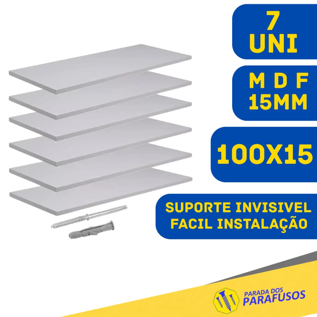 7 Prateleira Lisa Mdf 15mm Branco 100x15 Cm Suporte Invisível Prateleiras
