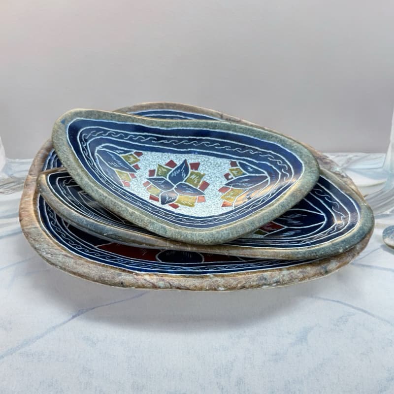 Kit 3 Bandeja Porta Pedras preciosas em Pedra Sabão Para decorar com seus cristais Chakras