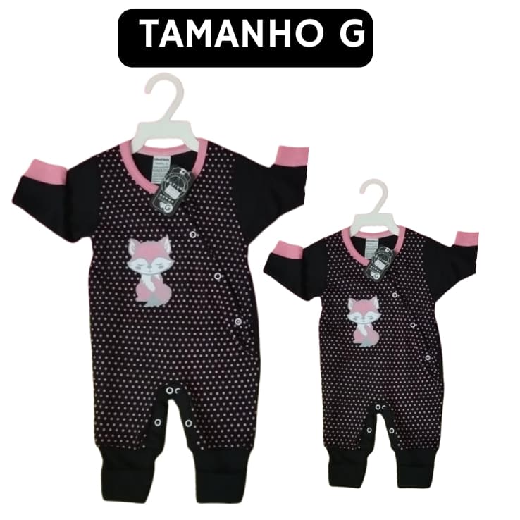 Macacão Feminino Bebê preto com rosa