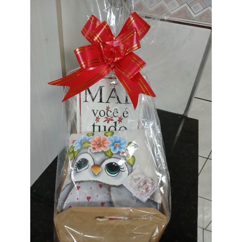 kit com 1 plaquinha decorativa, 1 bolsa sacola ecobag mais 1 brinco de pérola para o dia das mães