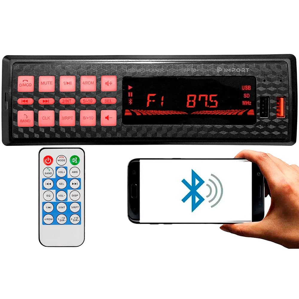 Rádio Bluetooth Automotivo Usb Sd Card Fm 4x25w 100w rms Som Rca Carro 4 Saidas RCA