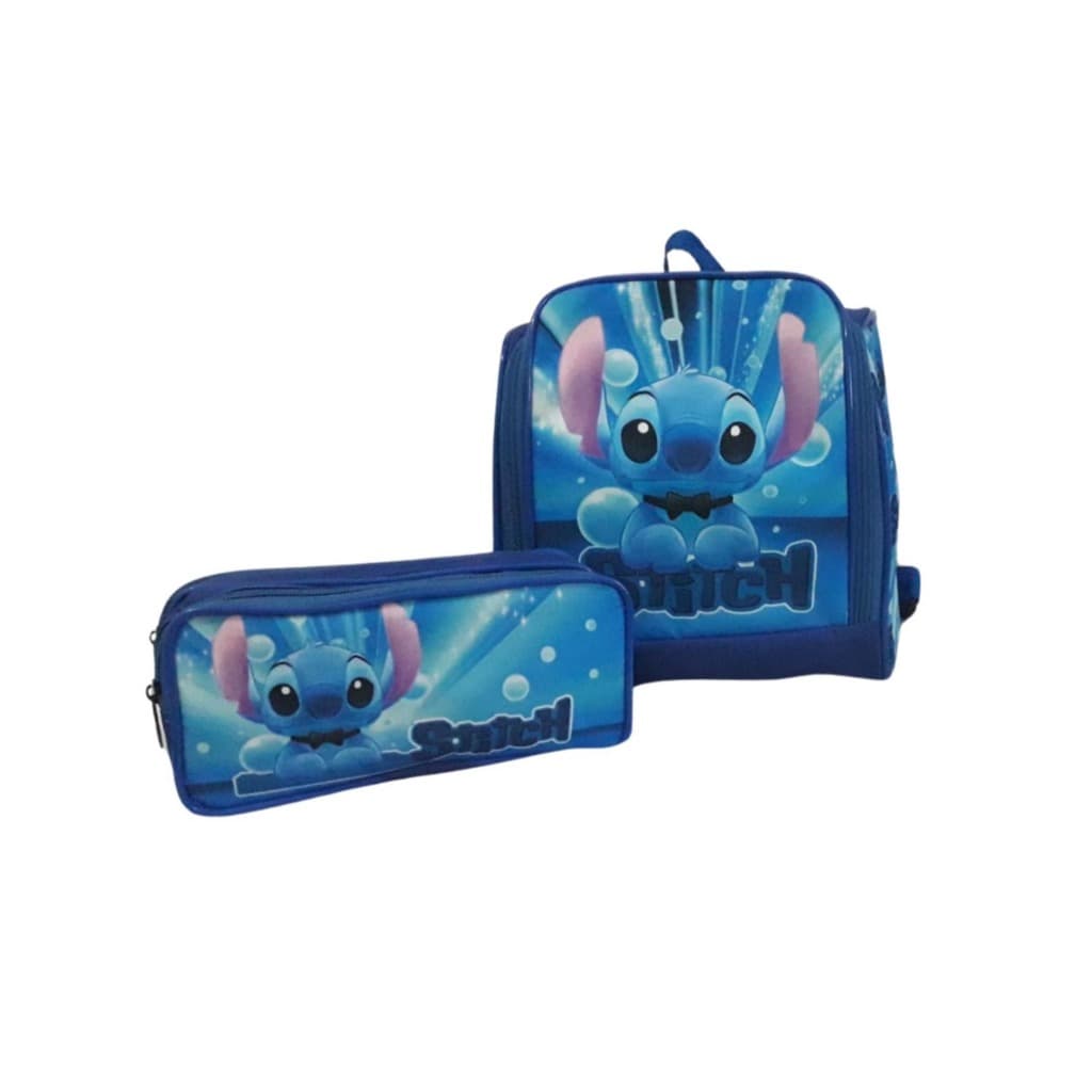 Kit  lancheira Térmica  +  Estojo/Porta Lápis Escolar Infantil  2 Divisão Personagem/Desenho Estampa Stitch para Meninos
