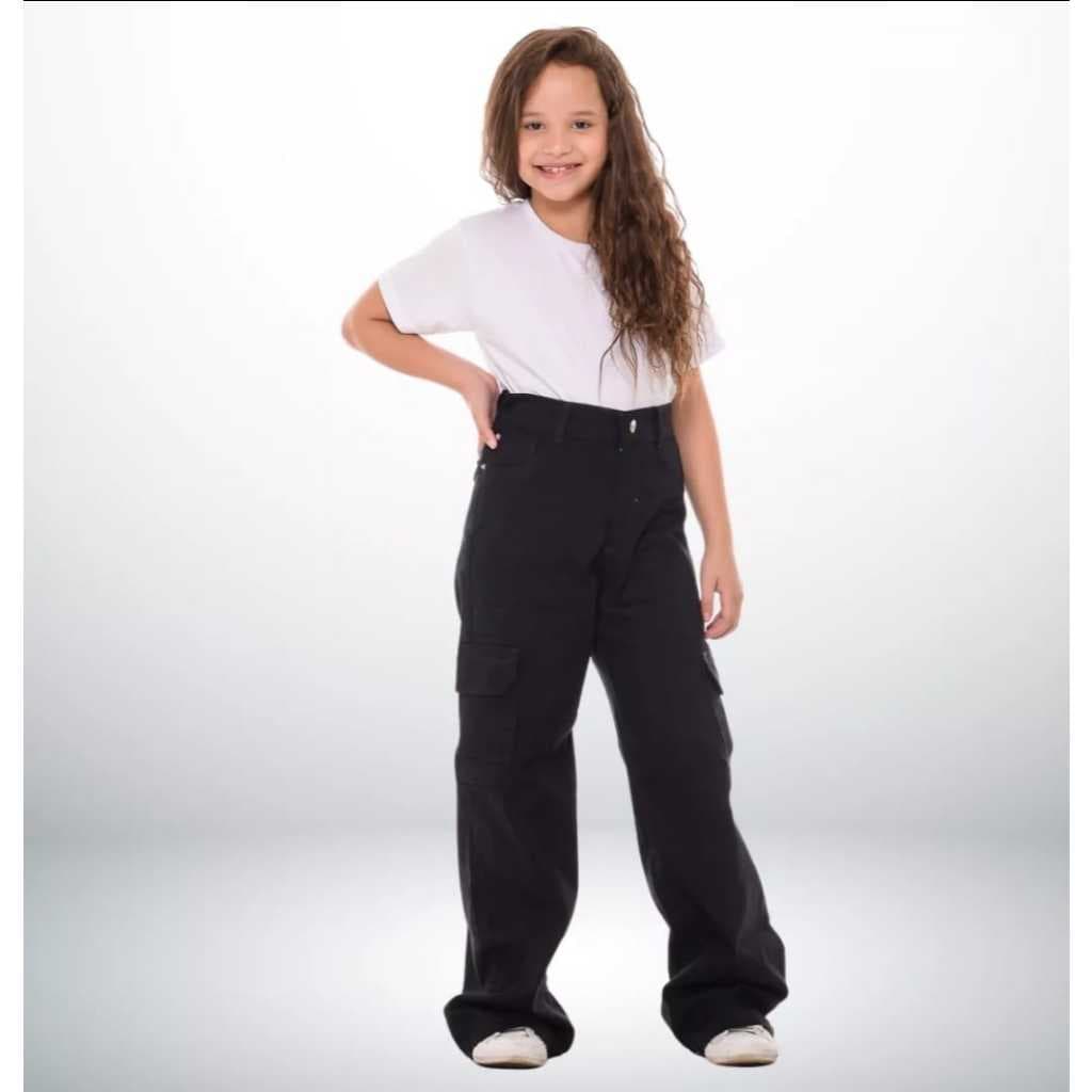 calça jeans wide leg feminina  juvenil  infantil menina  calça flare menina com lycra  calça jogger menina 10 ao 16