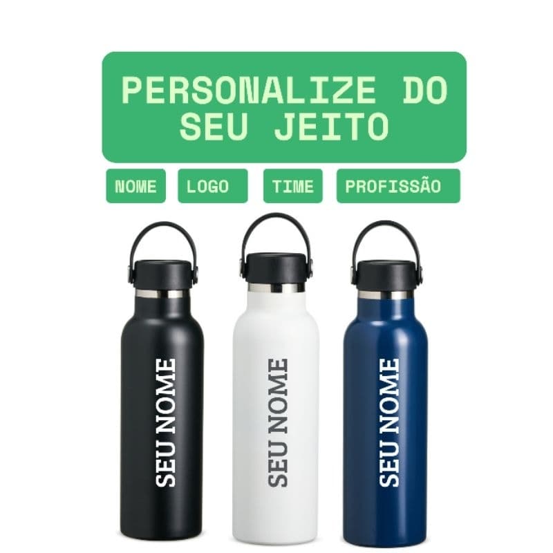 Garrafa Térmica água squeeze PERSONALIZADA com nome ou logo Inox 304 Parede Dupla 500ml com Alça