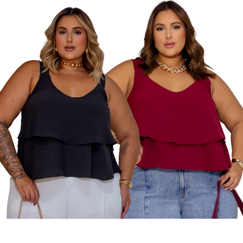 Kit 2 Blusas Plus Size Feminina Manga Curta | Conforto e Estilo Casual