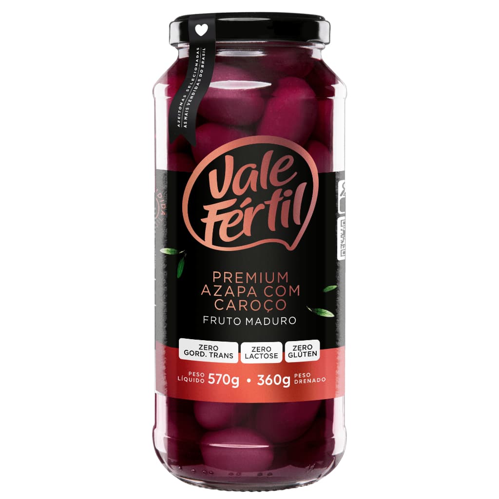Azeitona Premium Preta em Conserva Azapa com Caroço Vale Fértil - Vidro 360g