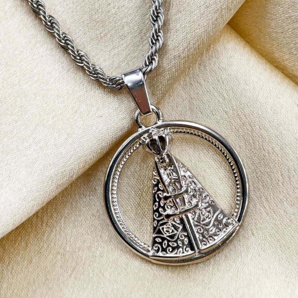 Colar Masculino Corrente feminino colares pingente de Nossa Senhora de Aparecida Prateado