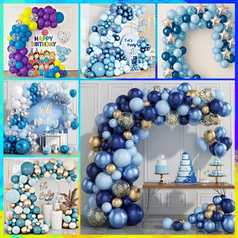 Kit 130 Balões + Fita Arco Desconstruído Azul Metalizado/ Kit festa temática arco desconstruídos balões de estrela