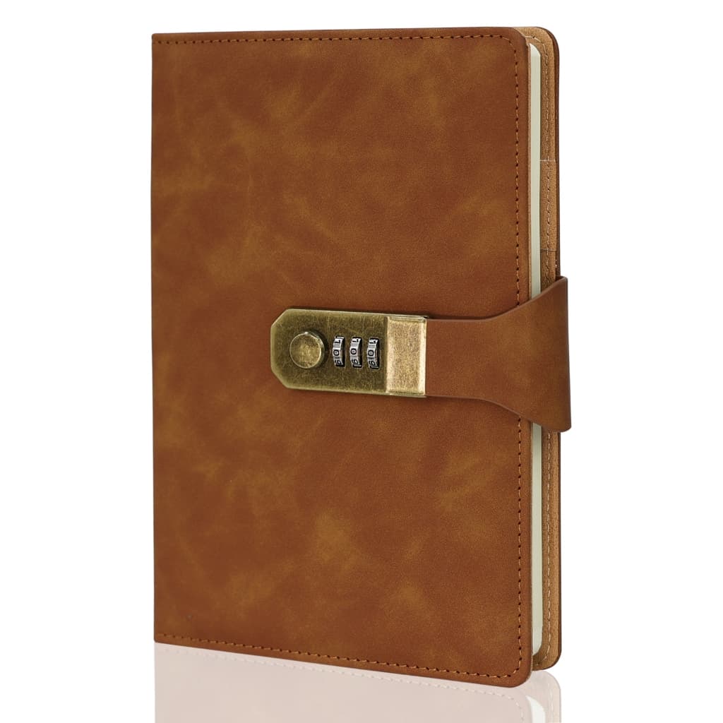 Lumai Caderno Cadeado Senha Diário Agenda A5 288 Páginas Folhas Pautadas Tranca Metal Couro