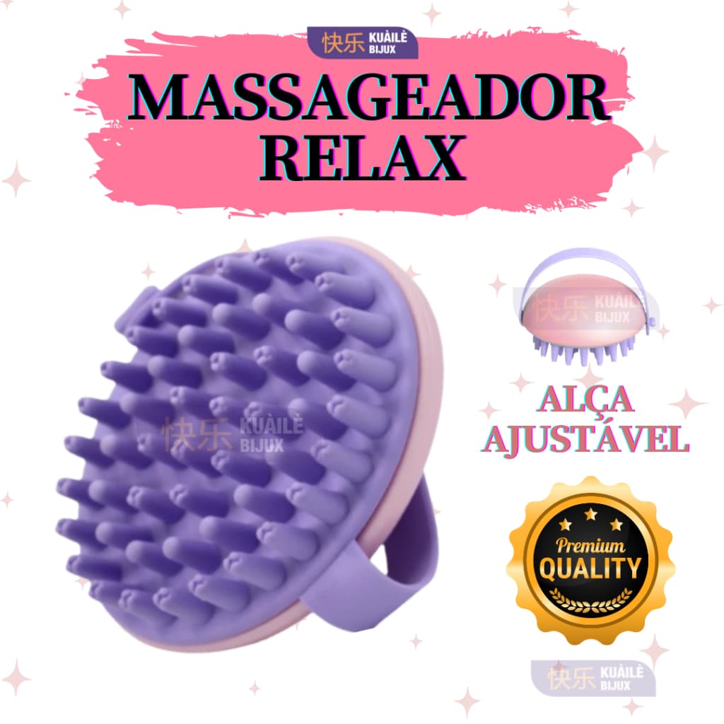 Escova Massageadora de Cabelo Relax com Alça Ajustável e Cerdas de Silicone