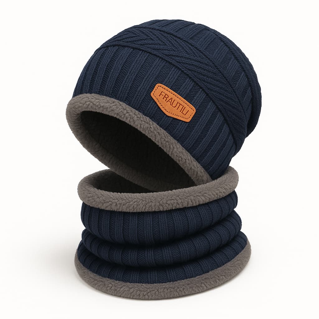 Touca Conjunto Gorro Forrado Com Gola Cachecol Frio Inverno Unissex Masculino Feminino