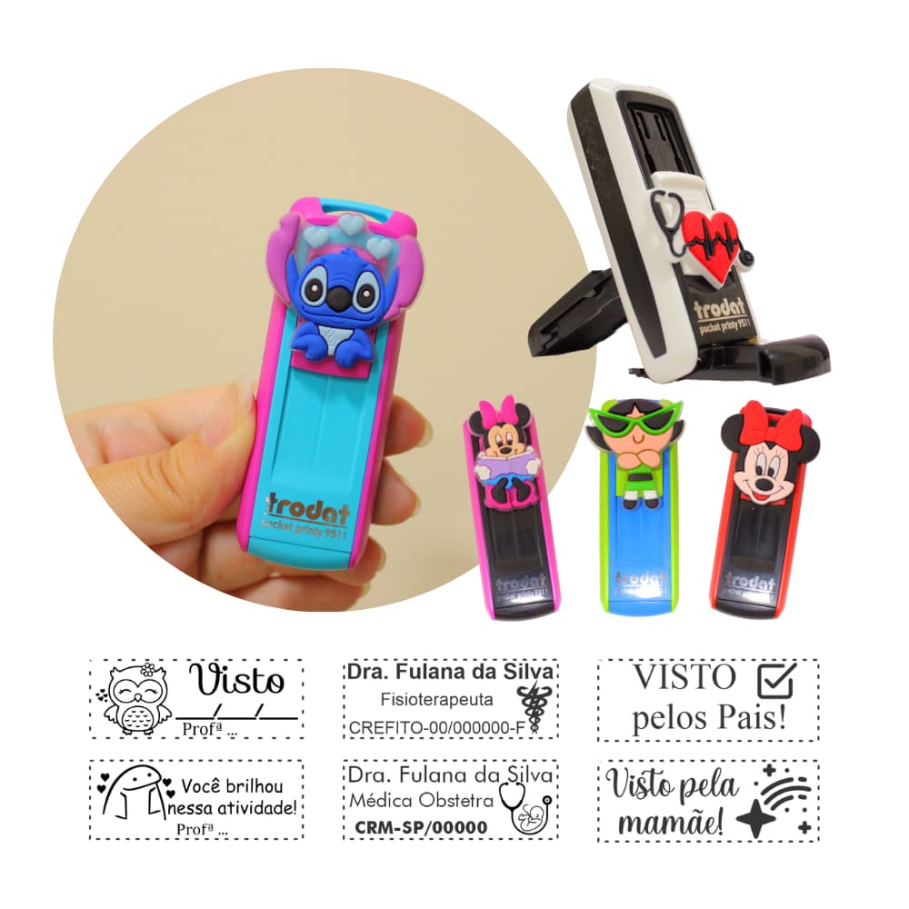 Carimbo Com Personagem de Bolso Personalizado - TRODAT (Professor, Pediatra, Loja)