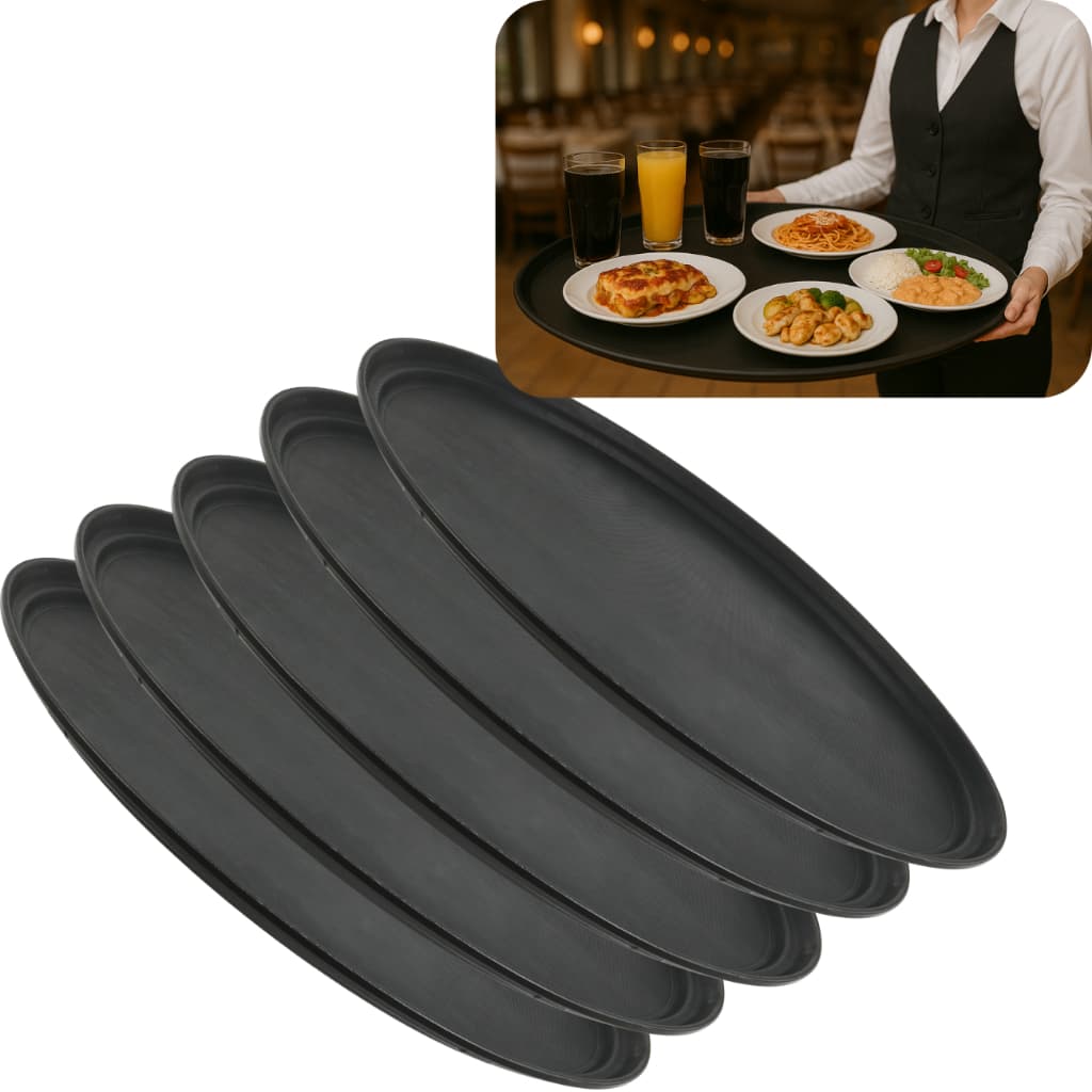 Kit 5 Bandejas Garçom Oval 56x68cm Para Servir Antiderrapante Emborrachada Profissional Unitermi