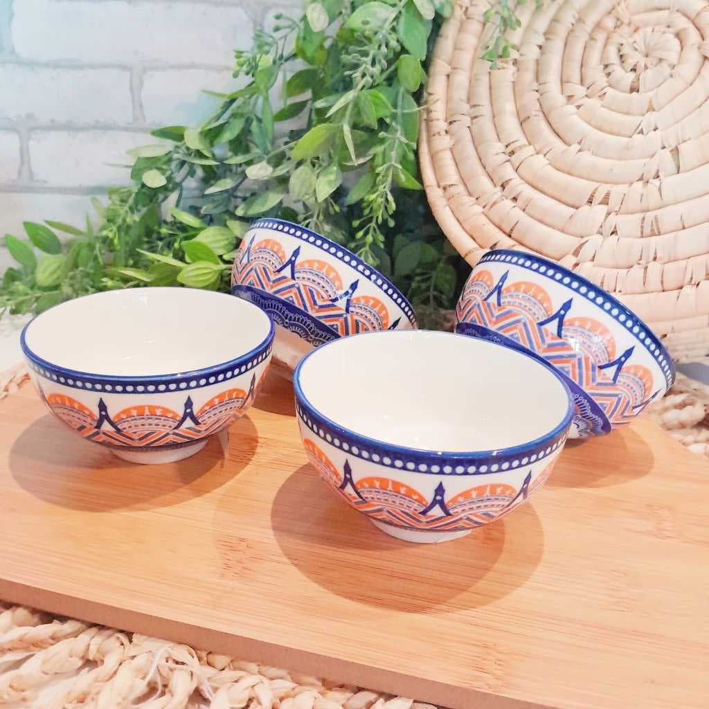 Kit 4 Petisqueira molheira cerâmica estampado molhos caldos petisco manteiga multiuso mesa posta