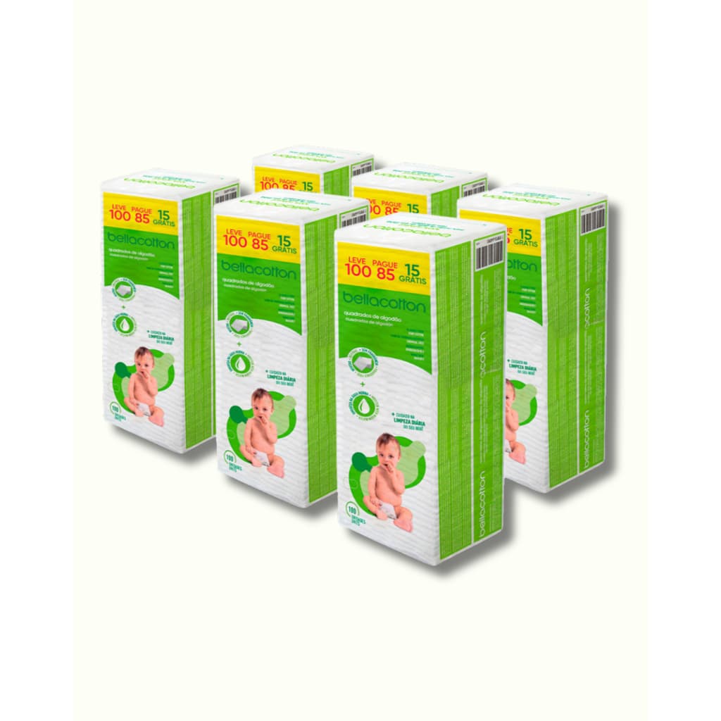 Algodão Bellacotton Quadrado Bebê Sem Perfume - 600 Unidades