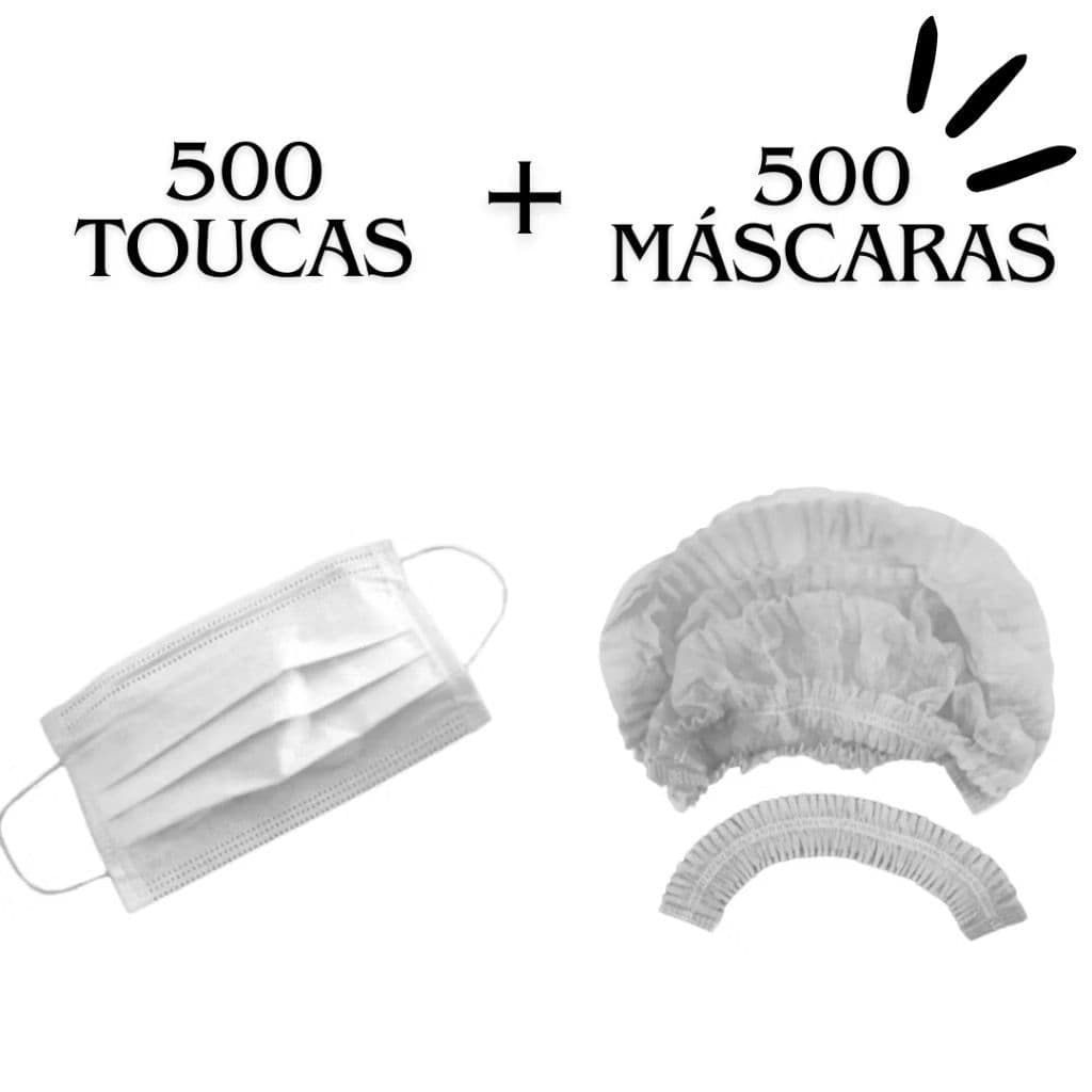 Kit 500 Máscara Descartável + 500 Toucas Descartável TNT Sanfonada - Brancas