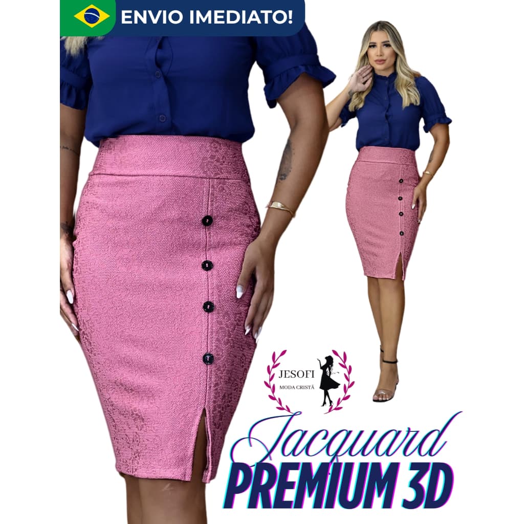 Saia Lapiz Midi Evangelica Femenina Secretaria Moderna Com Fenda Botão Tendencia Cristã Brasil