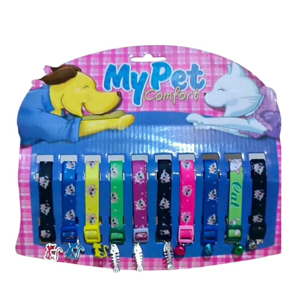 Kit Coleira Para Gatos Comfort C/ Pingente Elástica Cartela C/ 10 Unidades