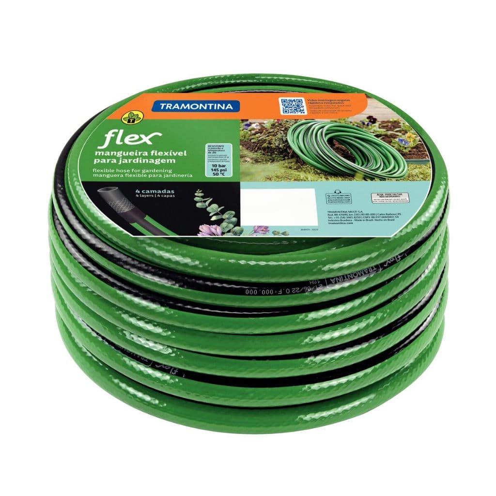 Mangueira Jardim Tramontina Flex Verde Reforçada Alta Pressão PVC Irrigação 1/2 Polegada