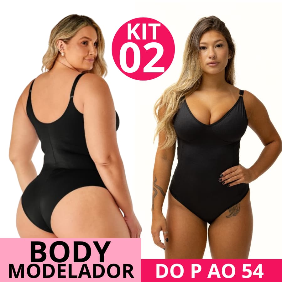 Body Modelador Kit 2 Feminino Suplex Sem Bojo Redutora de Medidas Alta Compressão Pós-parto 9.9