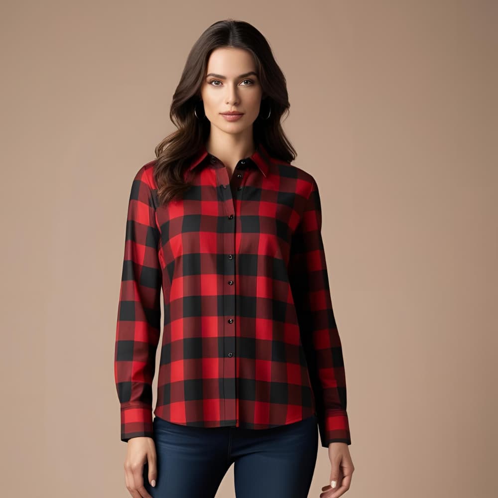 Camisa Feminina Xadrez Quadriculado Manga Longa Viscolinho