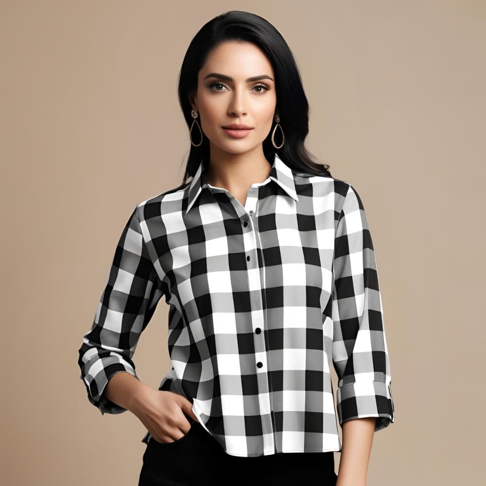 Camisa Feminina Xadrez Coleção Junina Quadriculado Manga Longa