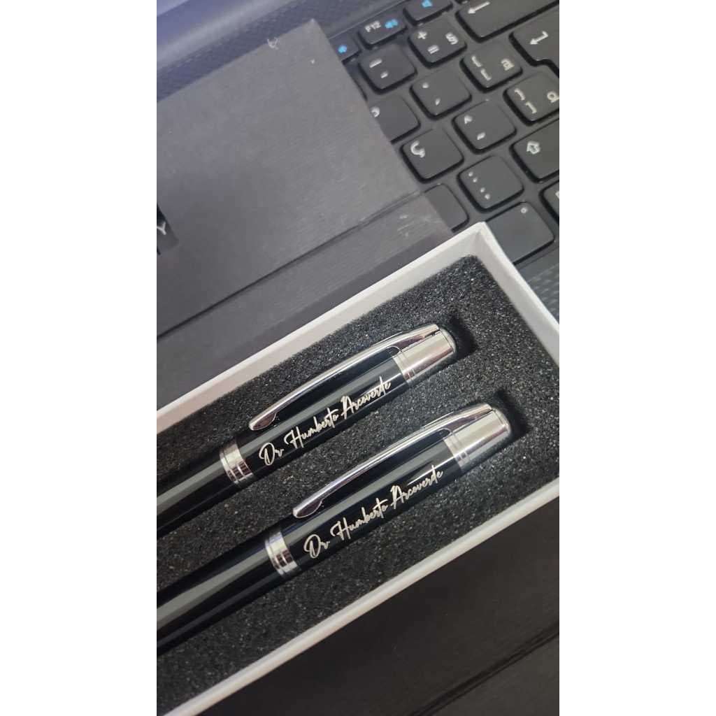Kit caneta e lapiseira personalizada pesada luxo escritório médico professor tcc advogado presente