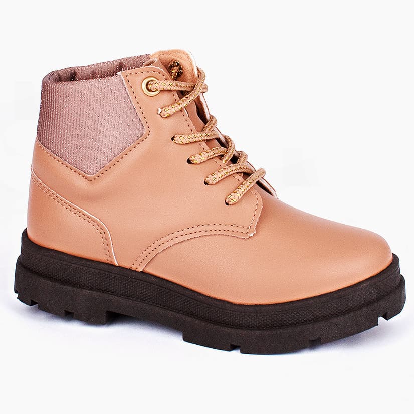 Bota Infantil Menina Kidy Soft Style Avelã Confortável Coturno Moderno Antiderrapante Brilho