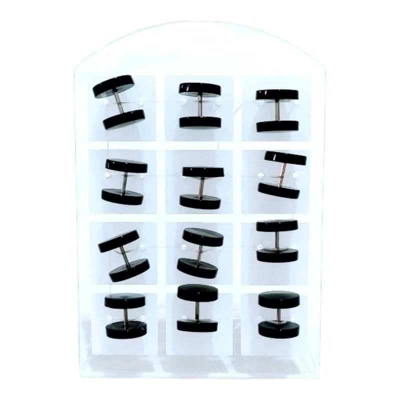 alargador falso preto plastico 10mm brinco kit cartela 12 unidades moda unissex