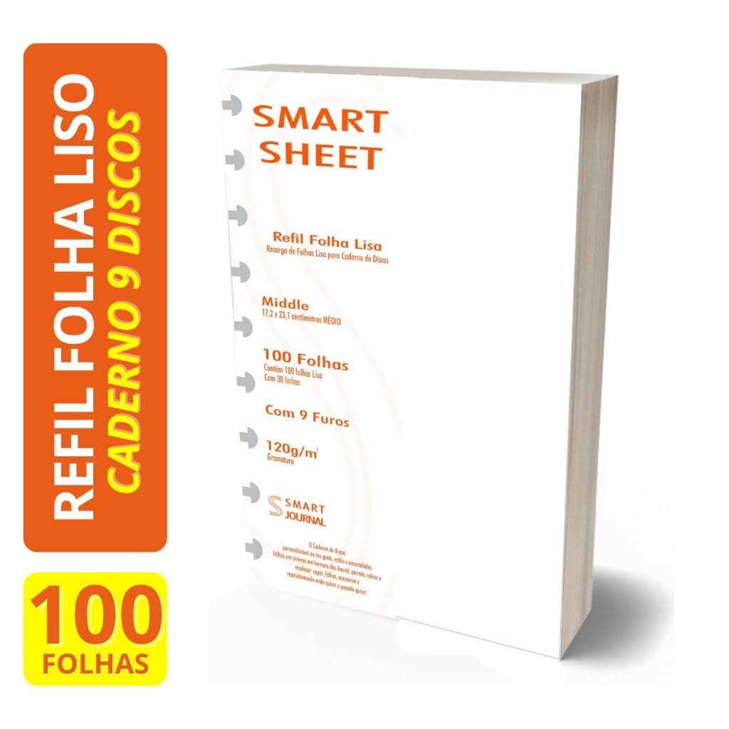 Refil Caderno Discos 120g Liso 100 Folhas 9 Furos 17,2x23,1cm