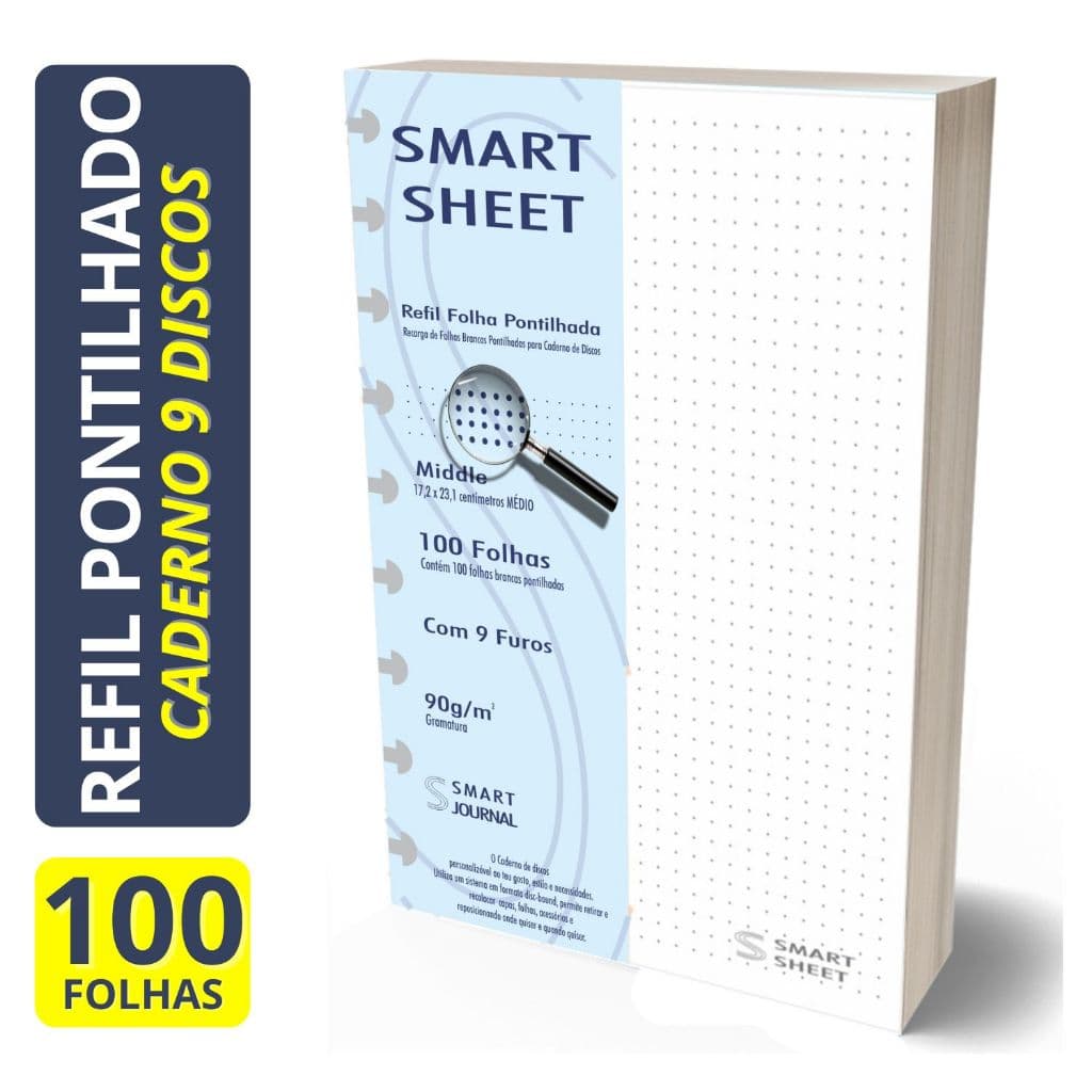 Refil Caderno de Discos 90g 100 Folhas Pontilhado Medio 9 Furos