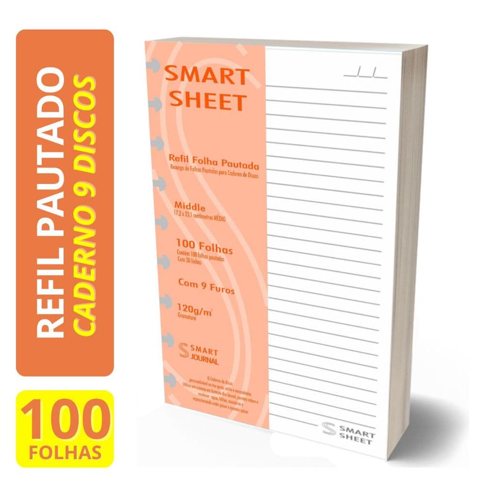 Refil Caderno de Discos 120g 100 Folhas Pautado Medio 9 Furos