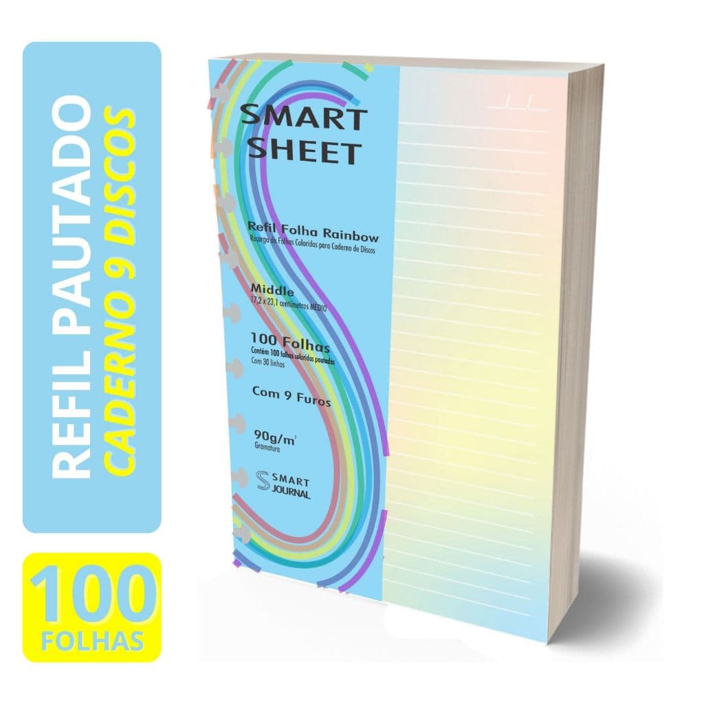 Refil Caderno de Discos 90g Rainbow 100 Folhas Medio 9 Furos