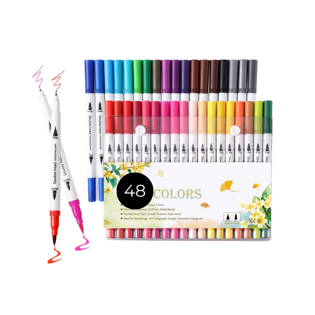Estojo de Canetinhas 48 Cores Ponta Dupla Canetas de Colorir