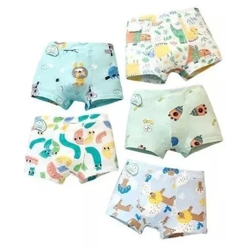 Kit 5 Cueca Infantil Box Shortinho Menino 100% Algodão Cotton Confortável Cuecas Criança Boxer Estampas Sortidas