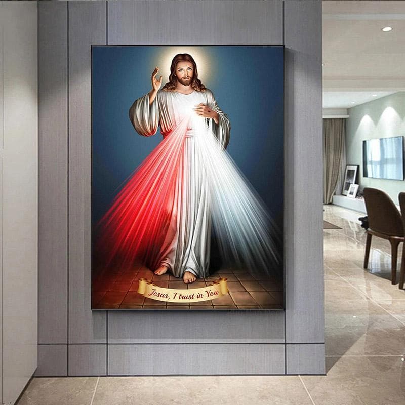Quadro decorativo Divina Misericórdia com imagem de Jesus Misericordioso, ideal para sala
