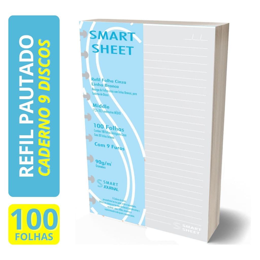 Refil Caderno de Discos 90g 100 Folhas Pauta Branca Medio 9 Furos