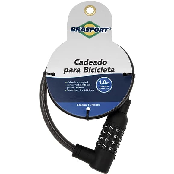 Trava para Bicicleta com Segredo Cabo 1m em Aço Espiral Flexível Revestido em PVC