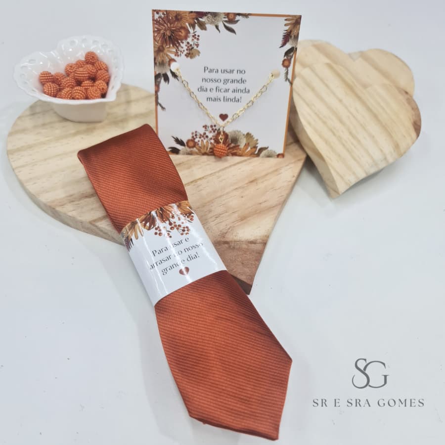Kit Gravata Mais Pulseira Terracota Gravata Tecido Trabalhado