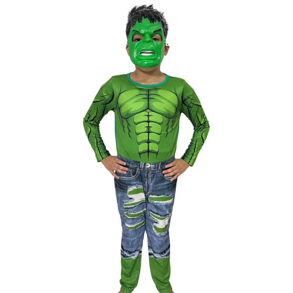 Fantasia Do Hulk Infantil Longa Com Enchimento E Mascara De Plástico