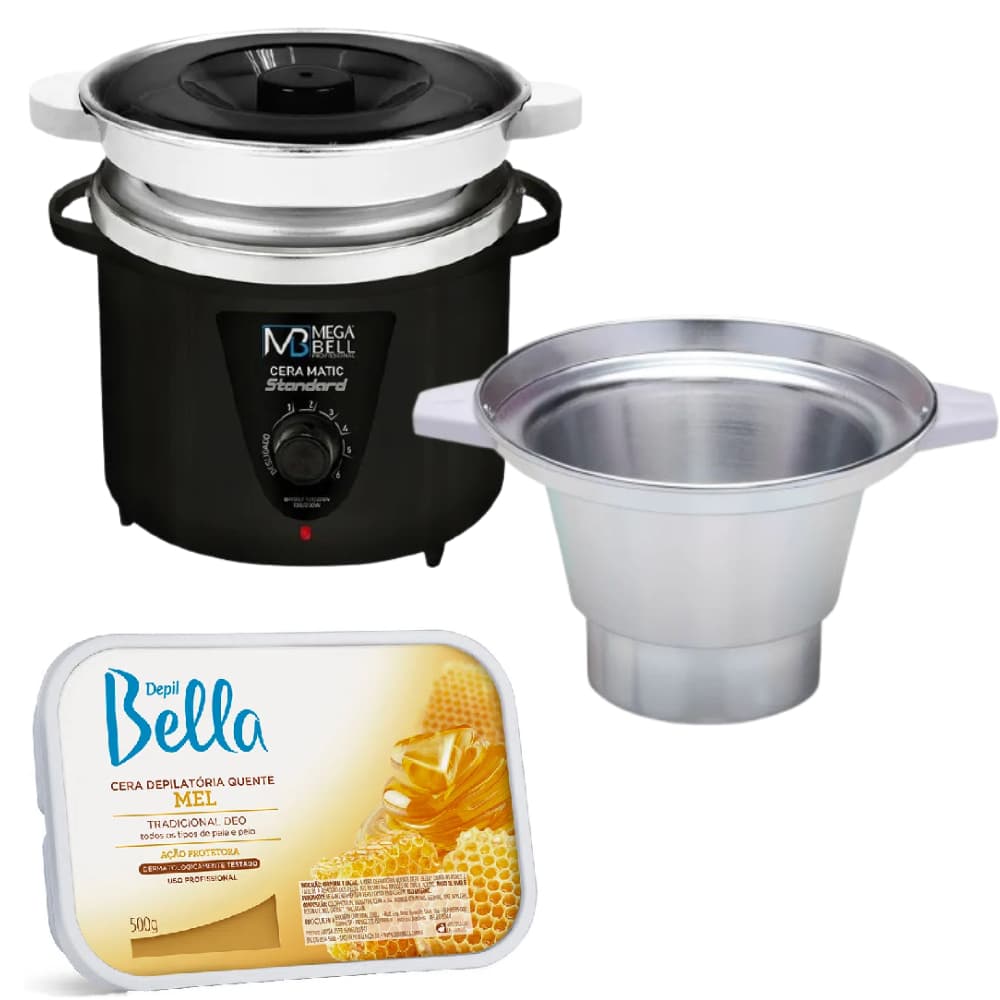 Termocera Preta Com Refil 900g + Refil Extra + Cera em Barra de Mel