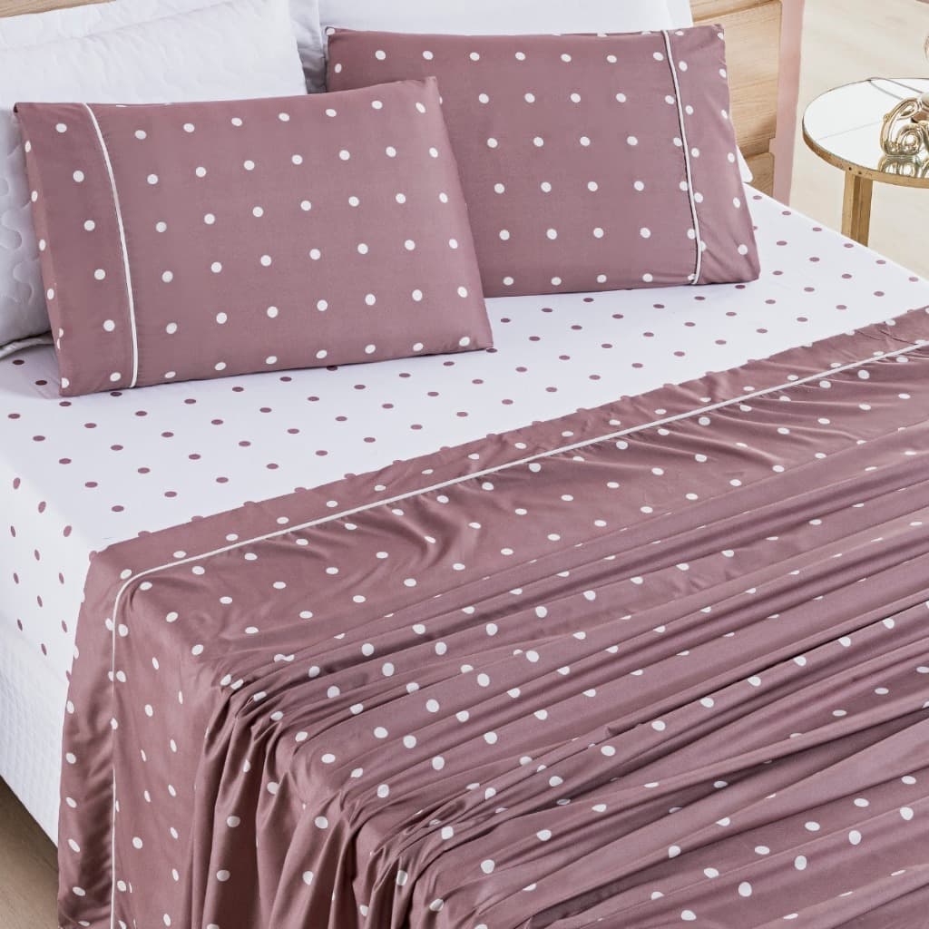 Conjunto De Lencol Casal Queen Size Petit Poa 04 Peças 200 Fios