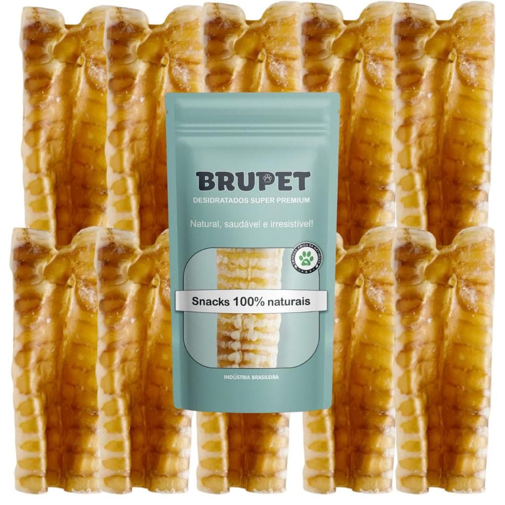 Kit 10 unidades Traqueia Bovina Petisco 100% Natural Desidratada Premium para Cães cachorros Brupet
