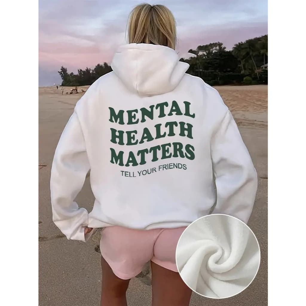 Moletom com Capuz de Estampa Gráfica Clássica - Suéter Aconchegante com Cordão Unisex, Branco com Logotipo Marrom, Uso C