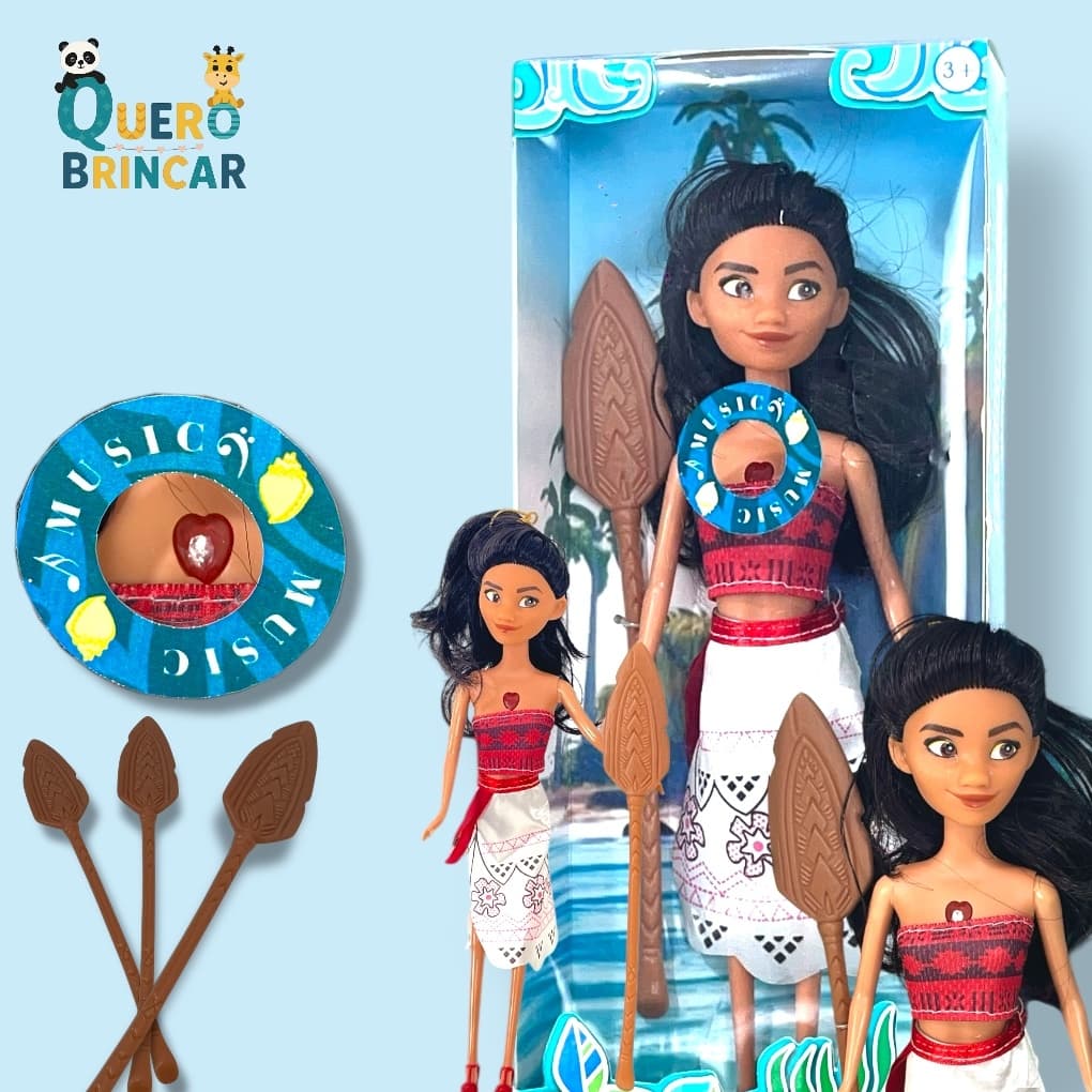Boneca Estilo Moana Musical Interativa com Remo + Som, Aventura Oceânica, Presente  para Crianças