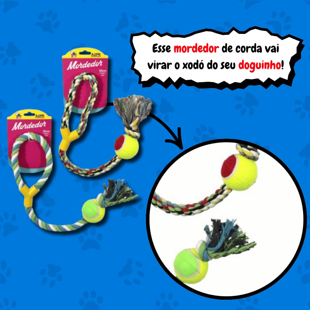 BRINQUEDO MORDEDOR BOLINHA COM CORDA PARA CACHORROS PET BOLINHA CORDA CÃES 55CM