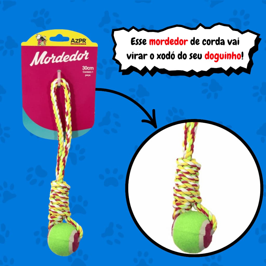 BRINQUEDO MORDEDOR CORDA COM BOLINHA PARA CACHORROS MORDEDOR PET CÃES 30CM