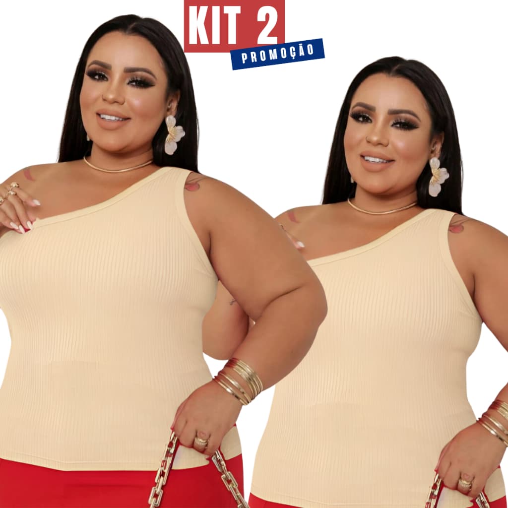 Kit 2 Regata Mula Manca Blusa Ombro Só Plus Size 44 ao 50 Canelado Promoção Top Envio Imediato