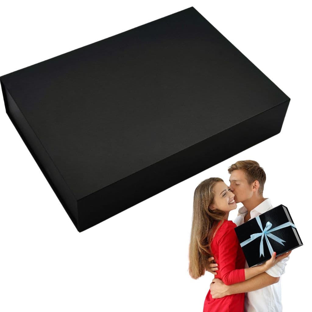 Caixa de Presente Preto em Papel Rígido 36x26x10 cm – Design Sofisticado e Acabamento de Luxo